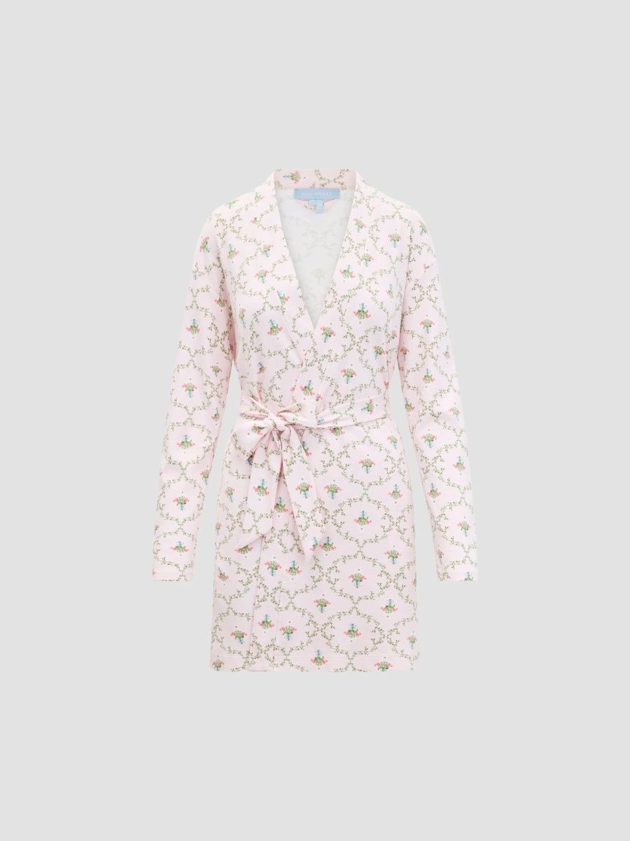 Hill House Home Women's The Ivory Robe - Light Pink Trellis - Size XL