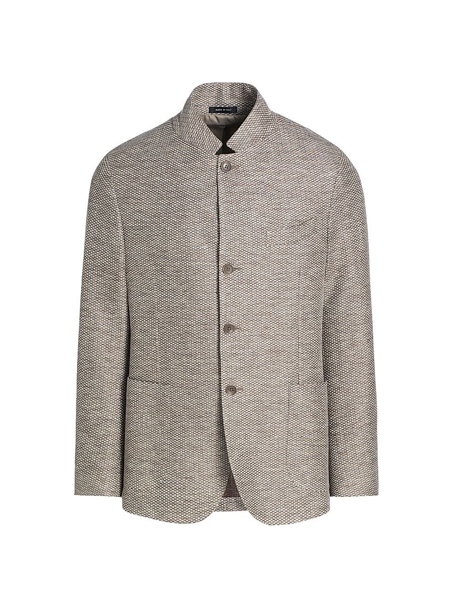 Men's Linen-Cotton Textured Sport Coat - Dark Beige - Size 46