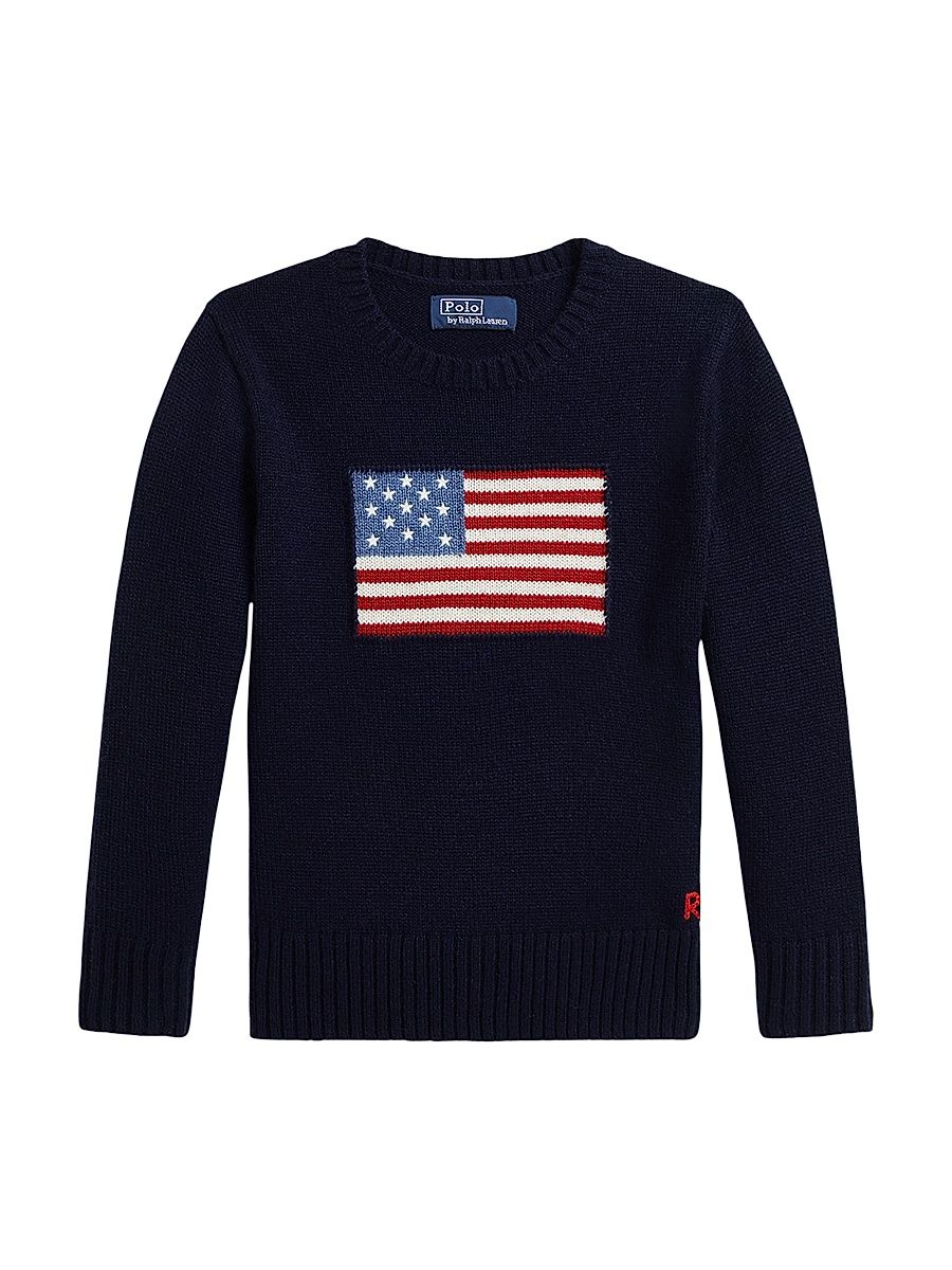 Little Boy's American Flag Cashmere Sweater - Navy - Size 7