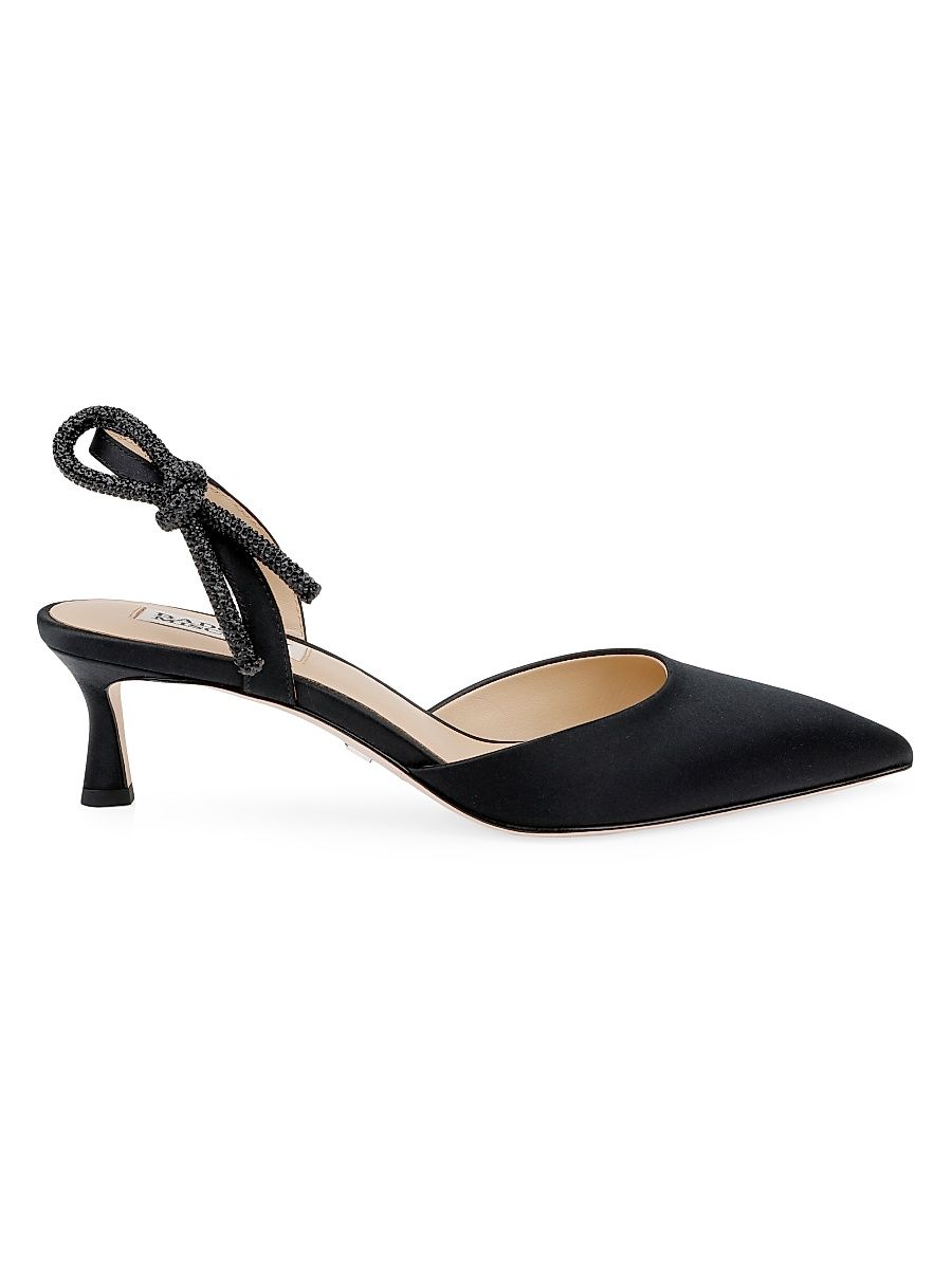 Women's Gentry 50MM Bow Satin Slingback Pumps - Black Satin - Size 11