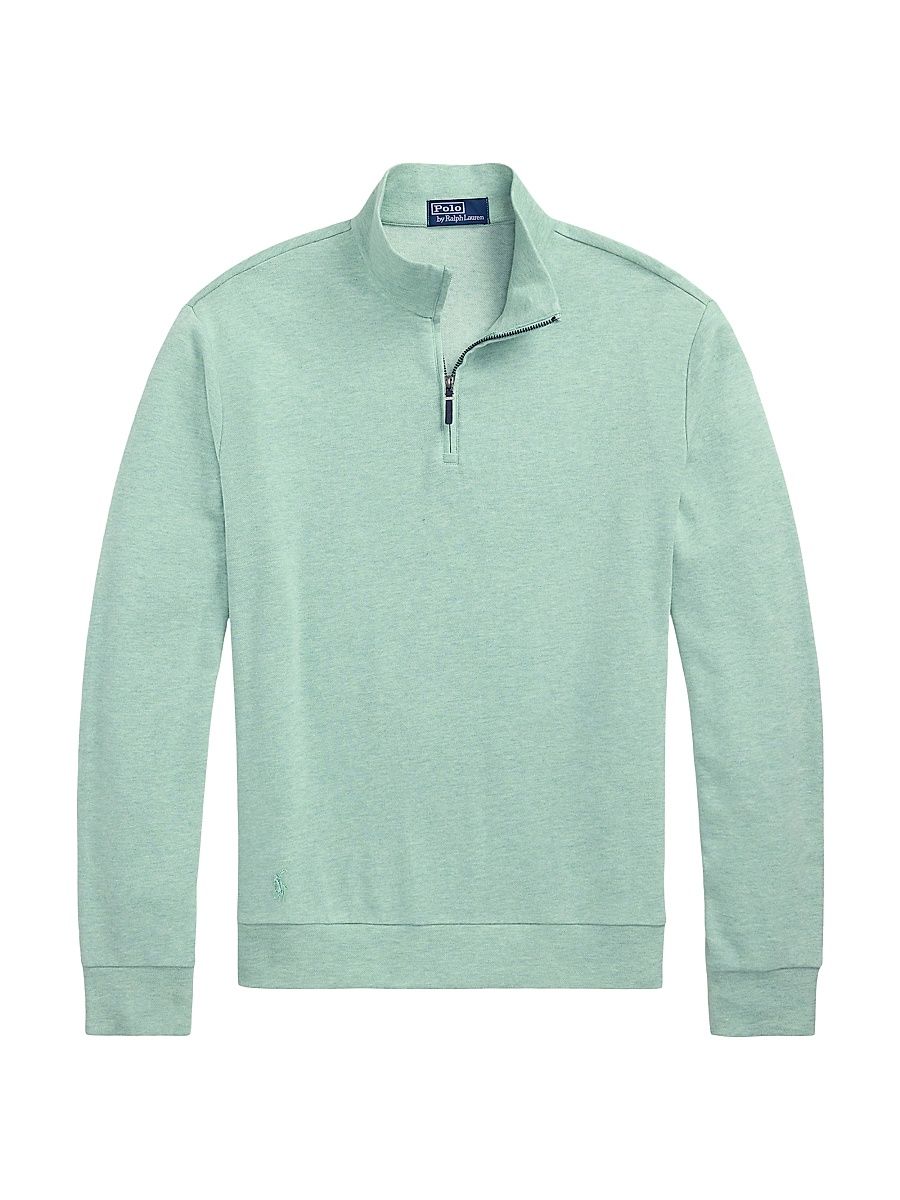 Men's Double-Knit Jacquard Quarter-Zip Sweater - Celadon Heather Nevis - Size XXL