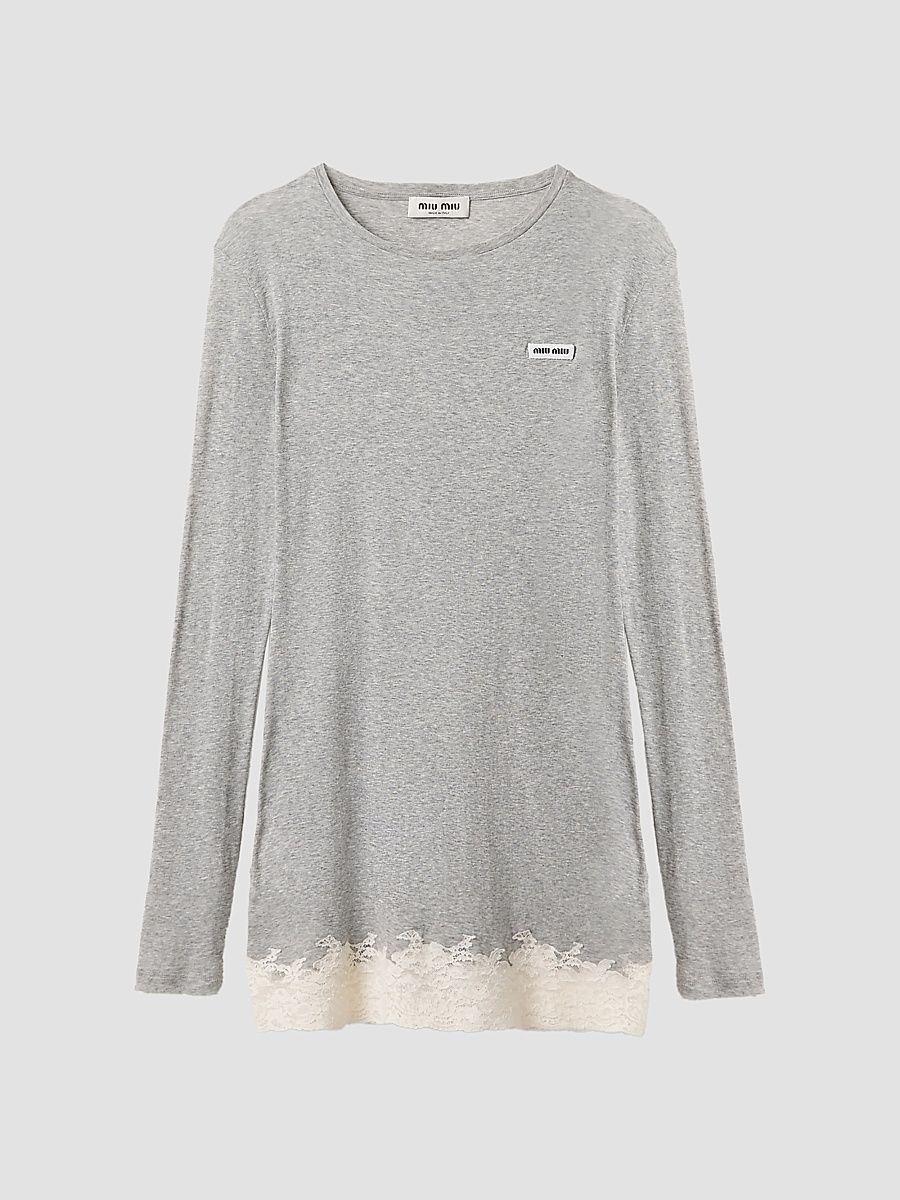 Women's Ribbed Jersey and Lace Dress - Grey - Size XL