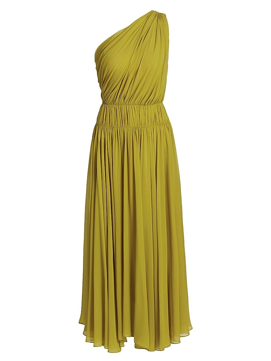 Women's Drew Draped Silk One-Shoulder Midi-Dress - Cactus Bloom - Size 12