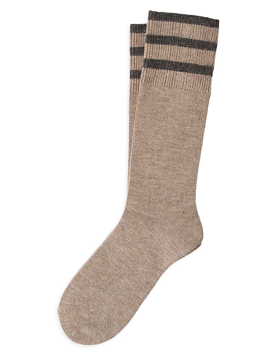 Women's Sparkling Cashmere Knit Socks - Beige - Size XXL