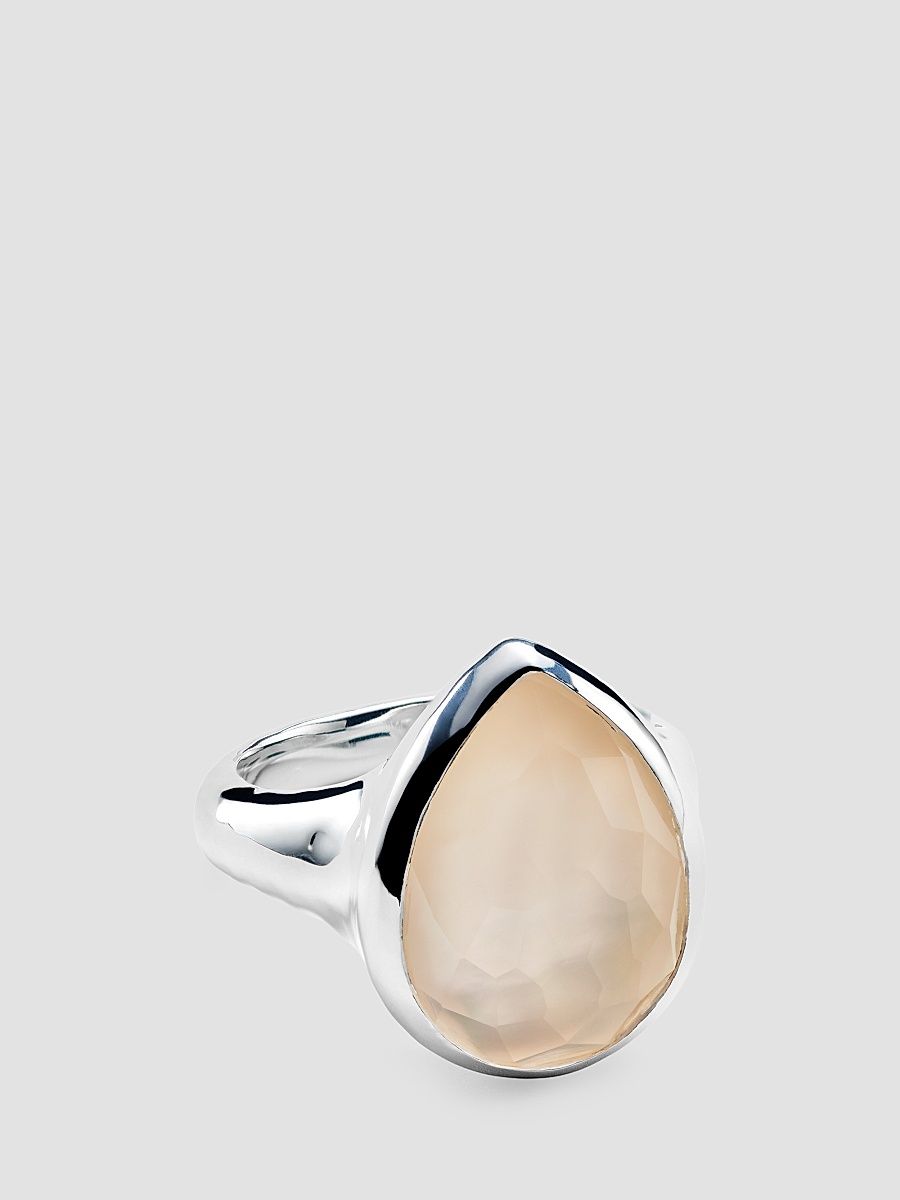 Women's Rock Candy Sterling Silver, Rose Quartz & Mother-Of-Pearl Doublet Large Teardrop Ring - Silver - Size 7