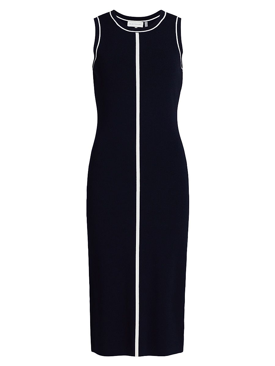 Women's The Adrianna Piped Sweater Midi-Dress - Navy And Sky White - Size XL