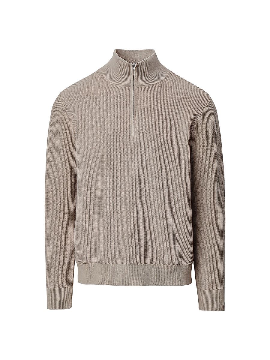 Men's Caden Quarter-Zip Cotton-Blend Sweater - Taupe - Size Small