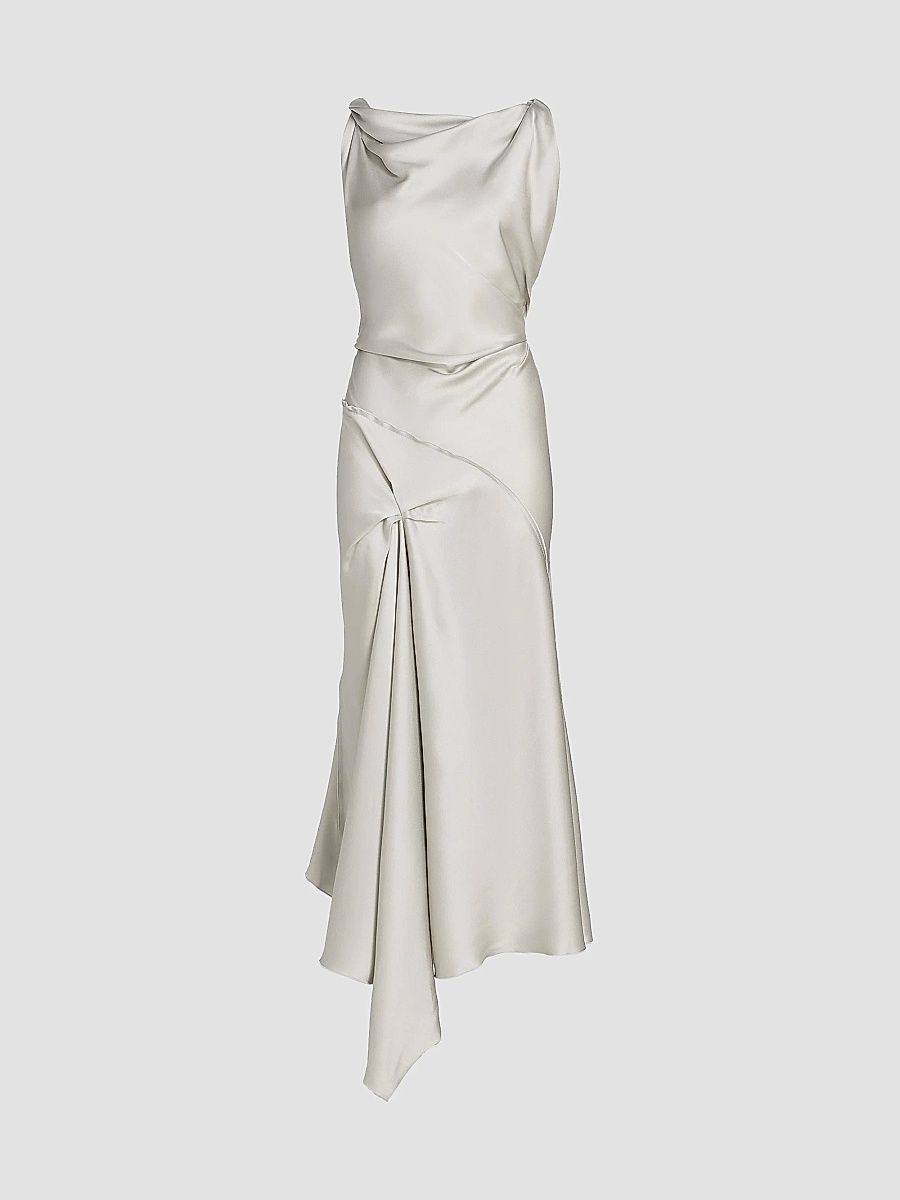 Victoria Beckham Women's Posy Draped Satin Midi-Dress - Magnesium - Size 0