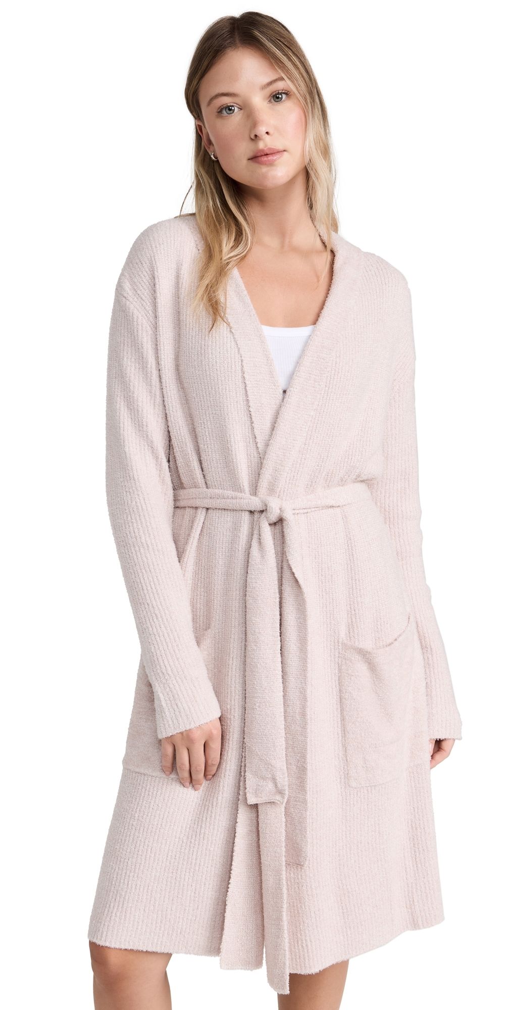 Barefoot Dreams Cozychic Lite Ribbed Robe Faded Rose/Pearl S/M