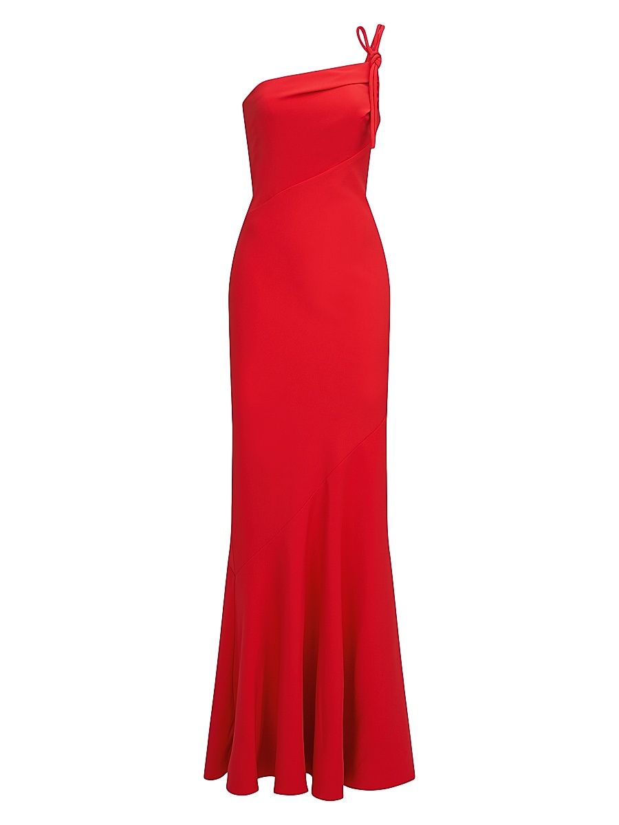 Women's Sybil Asymmetric Crepe Gown - Flame - Size 6