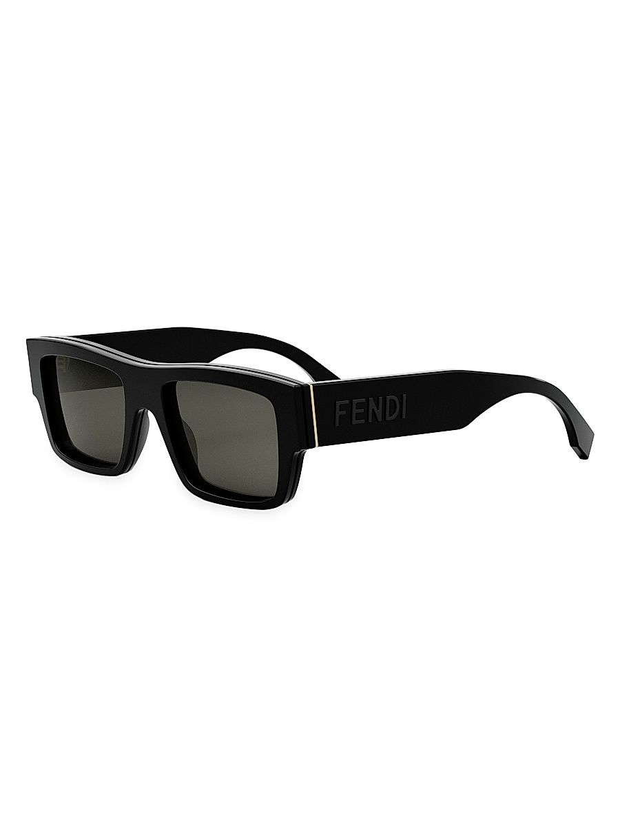 Men's Signature 53MM Rectangular Sunglasses - Shiny Black Smoke