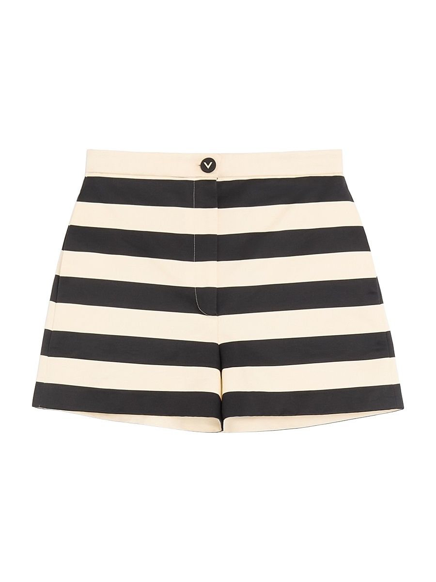 Women's Cotton Satin Shorts with Maxi Barré Stripe - Black Vanilla - Size 0