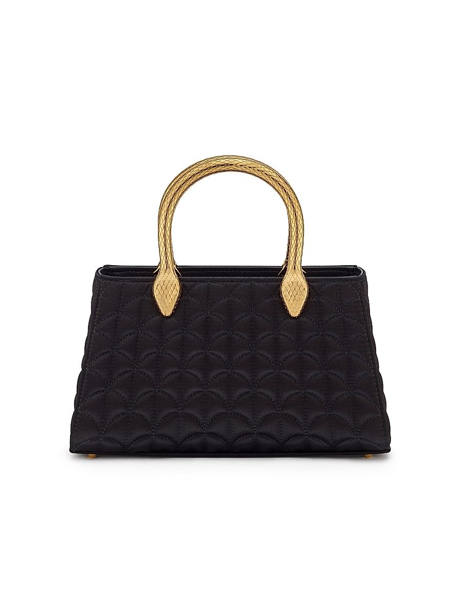 Women's Serpenti Textured Satin Top Handle Bag - Black