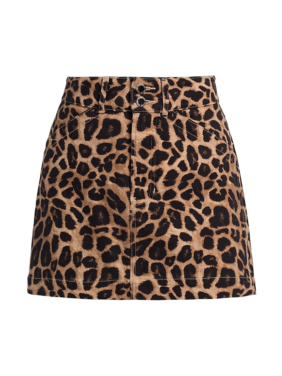 Women's Chloe Leopard-Print Denim Miniskirt - Washed Leopard - Size 6
