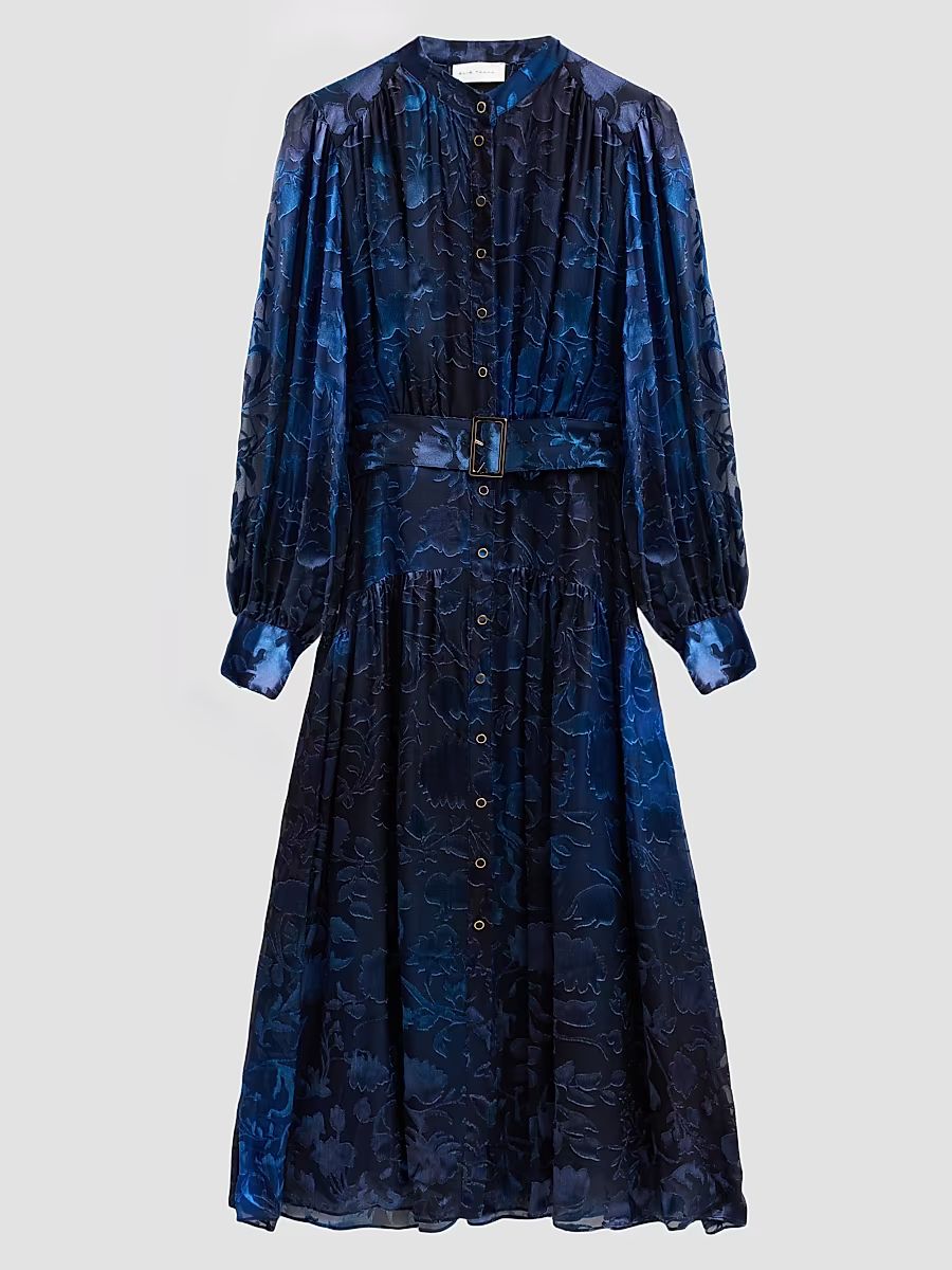 Women's The Pippa Floral Belted Midi Dress - Brushstroke Denim - Size 16