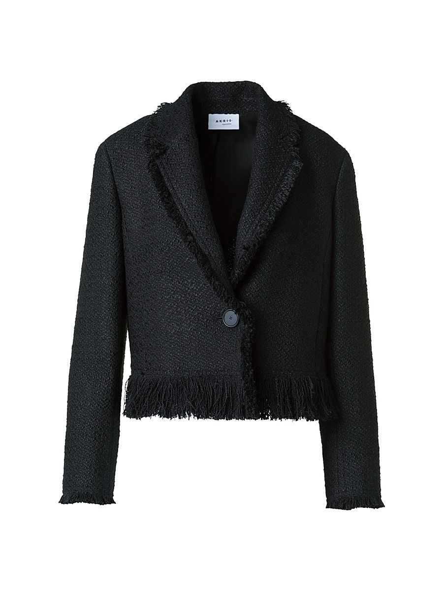 Women's Fringed Bouclé Tweed Jacket - Black - Size 2