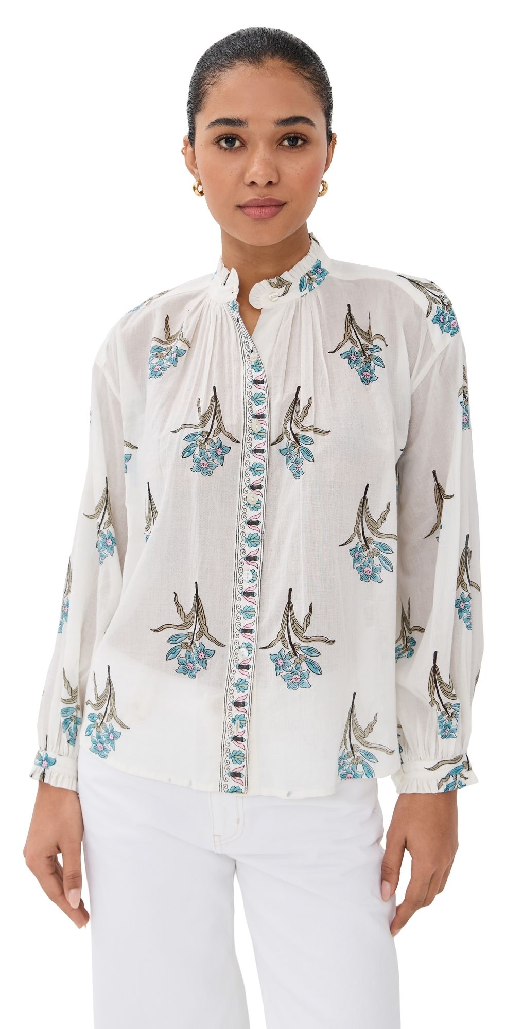 Alix of Bohemia Poet Sky Mist Flower Blouse Off-White M