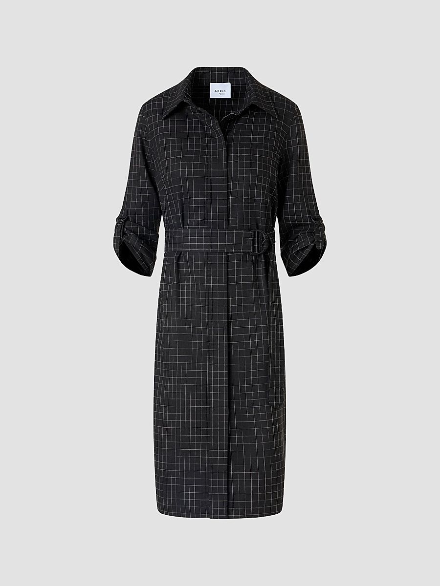 Women's Check Knee-Length Shirtdress - Black Cream - Size 16