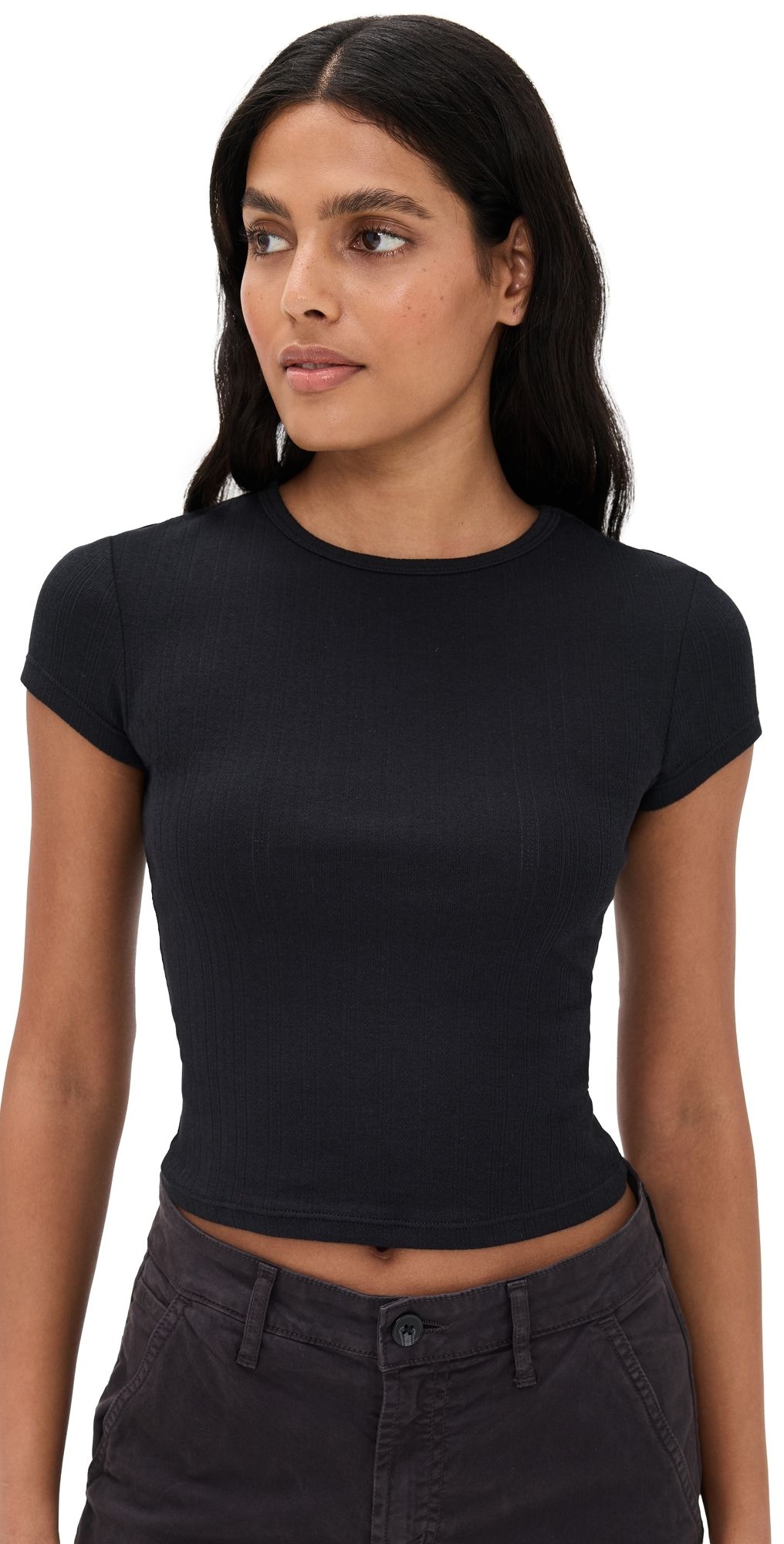 Free People Wait A Minute Baby Tee Anthracite XL