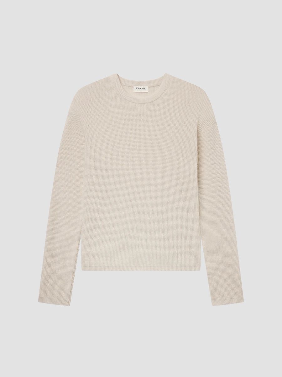 FRAME Men's Crewneck Waffle-Knit Wool-Cashmere Sweater - Cream - Size Small