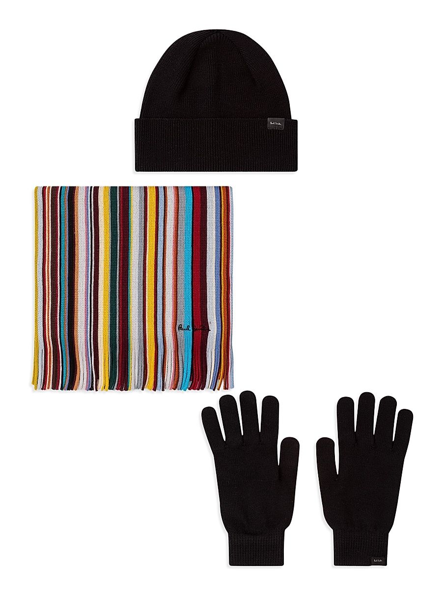 Men's Scarf, Beanie & Glove Gift Set - Black
