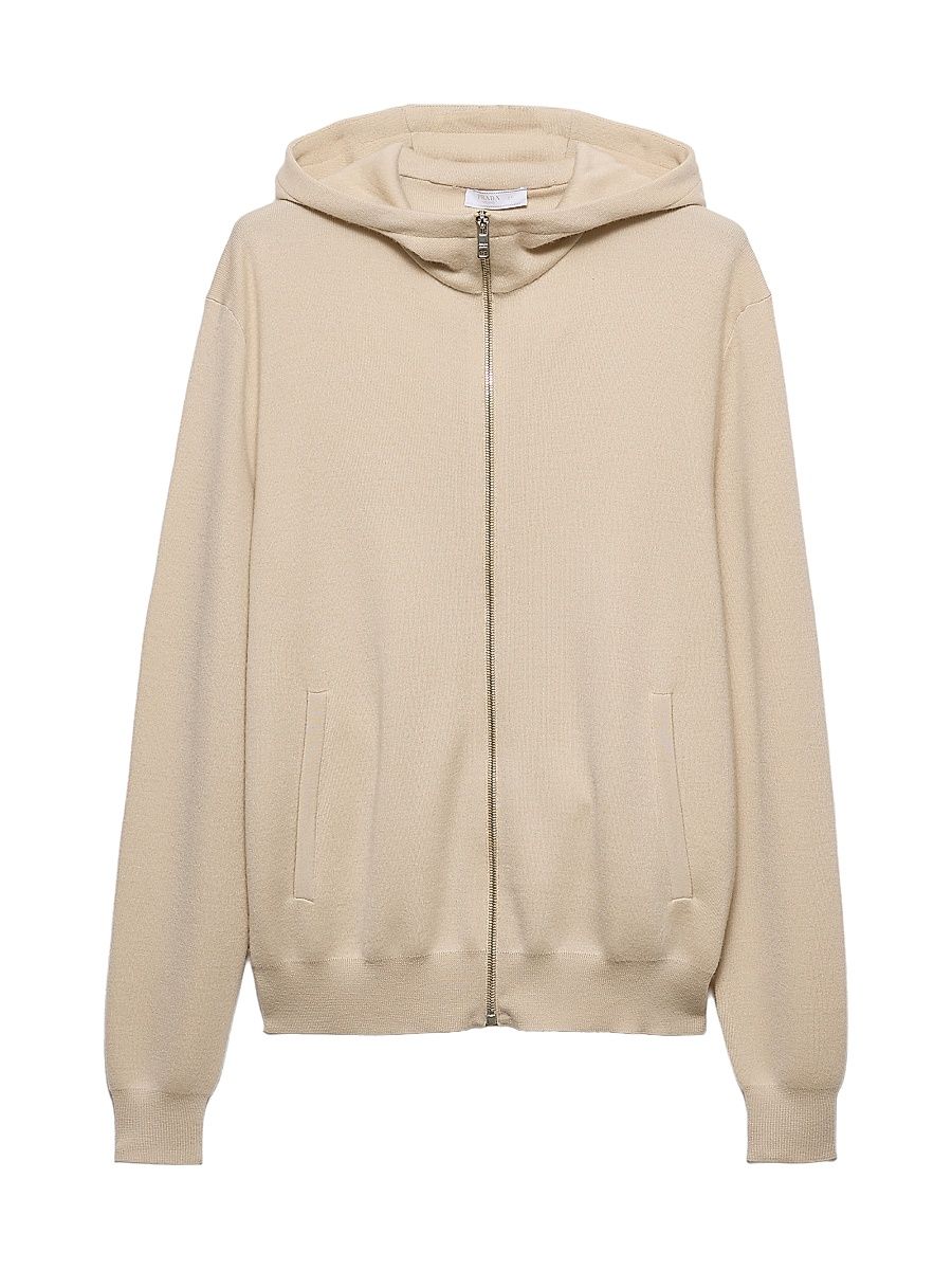 Men's Cashmere Hoodie Cardigan - Beige - Size 42