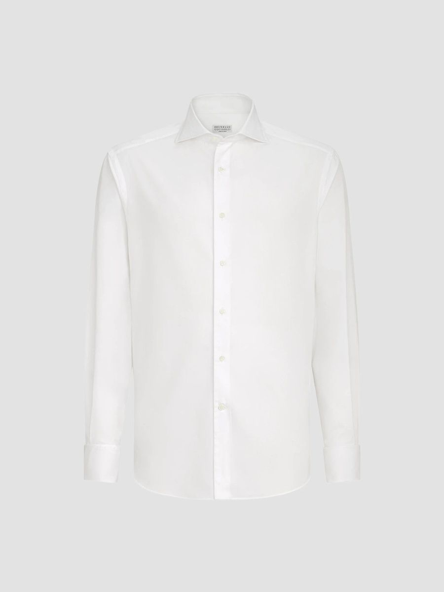 Brunello Cucinelli Men's Sea Island Cotton Twill Shirt with Italian Collar - White - Size XXXXL