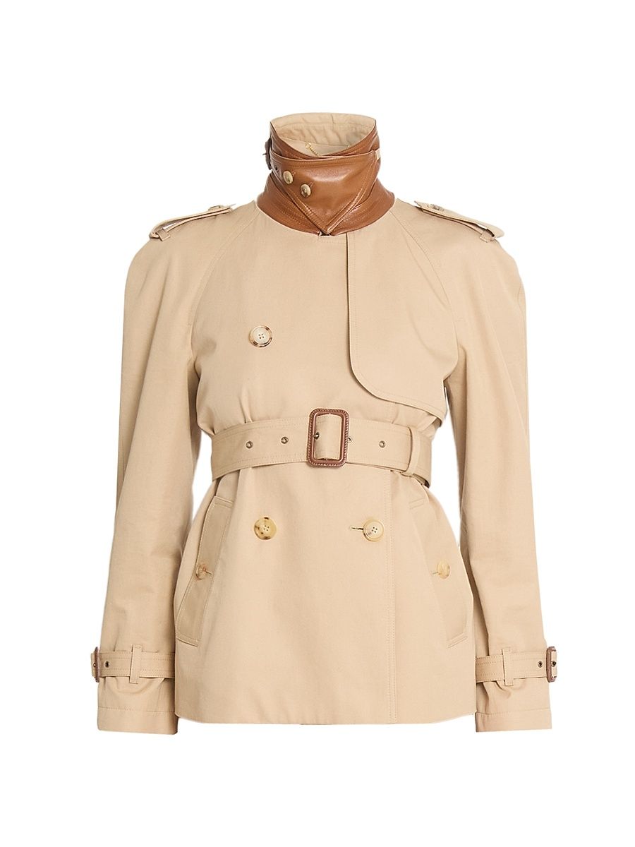 Women's Canvas Leather-Accented Trench Jacket - Worn Brown - Size 10