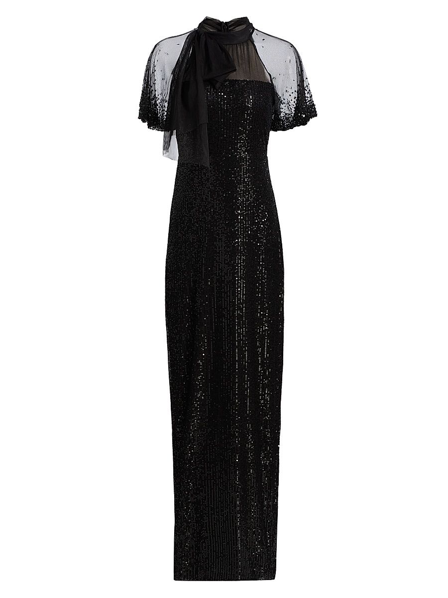 Women's Violette Tieneck Sequined Gown - Black - Size 14
