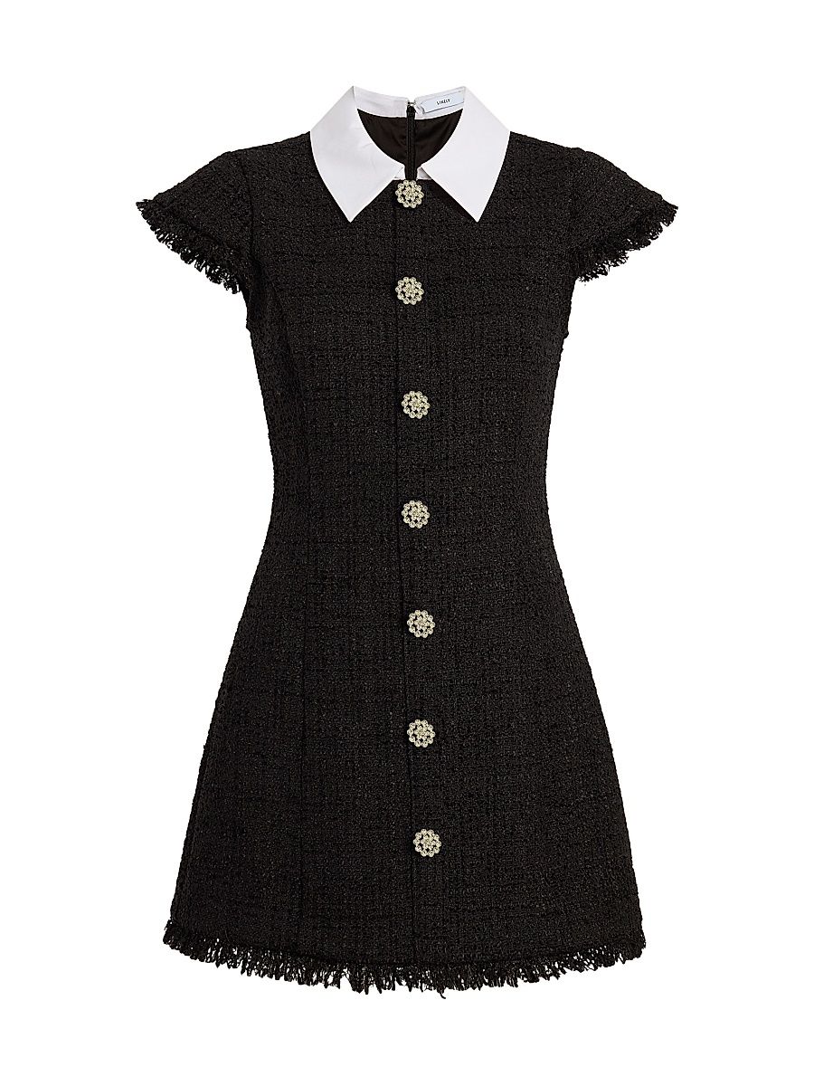 Women's Riello Collared Tweed Minidress - Black - Size 12