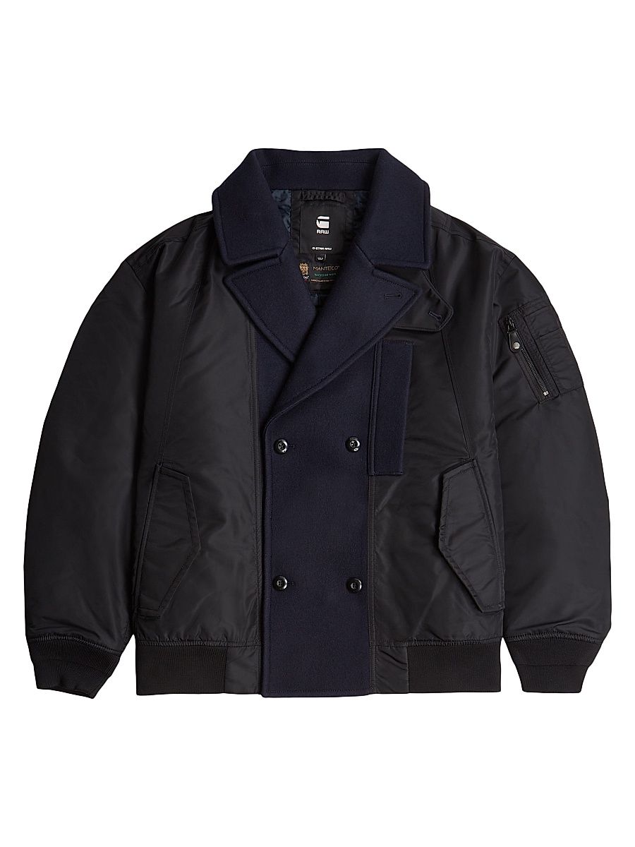 Men's Paneled Double-Breasted Peacoat - Dark Black - Size Large