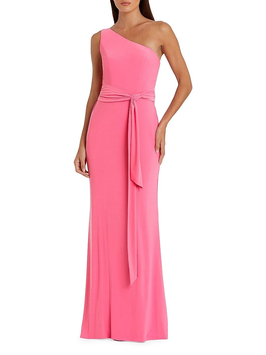 Women's Ieena 1 Jersey One-Shoulder Tie-Waist Gown - Candy Pink - Size 8