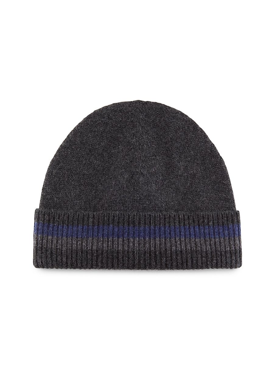 Men's Striped-Cuff Cashmere Beanie - Grey