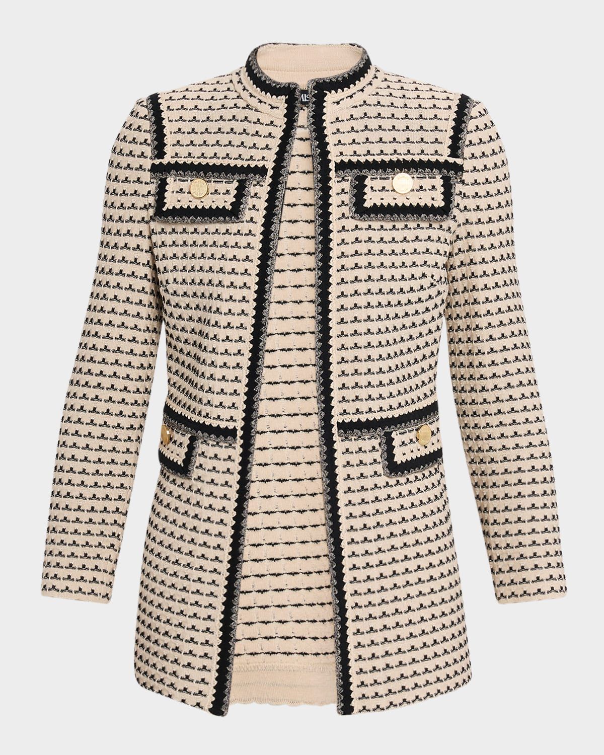 Zigzag-Trim Textured Knit Jacket