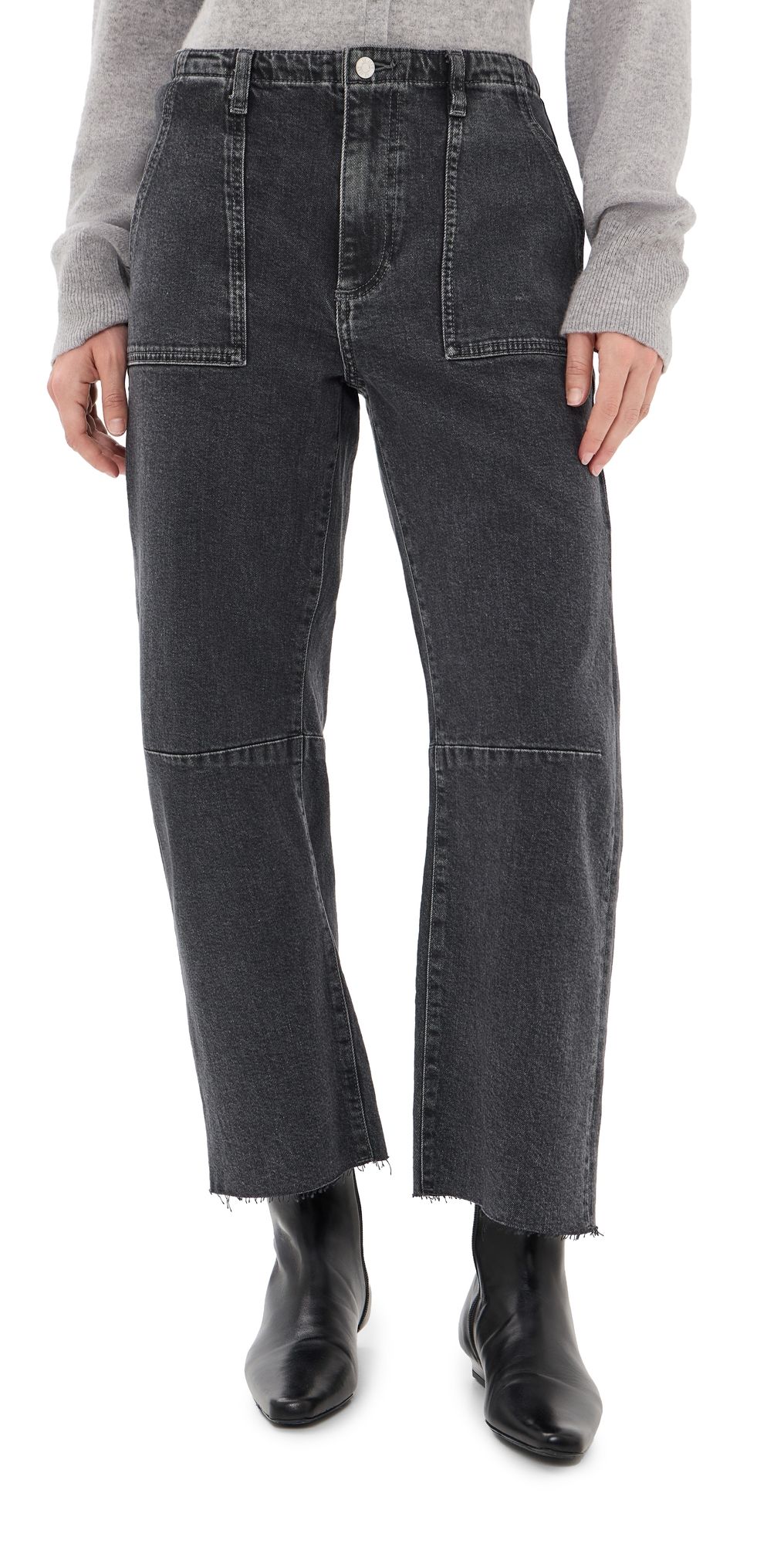 LE JEAN Petite Utility Soft Barrel Raw Jeans Fade to Black 28