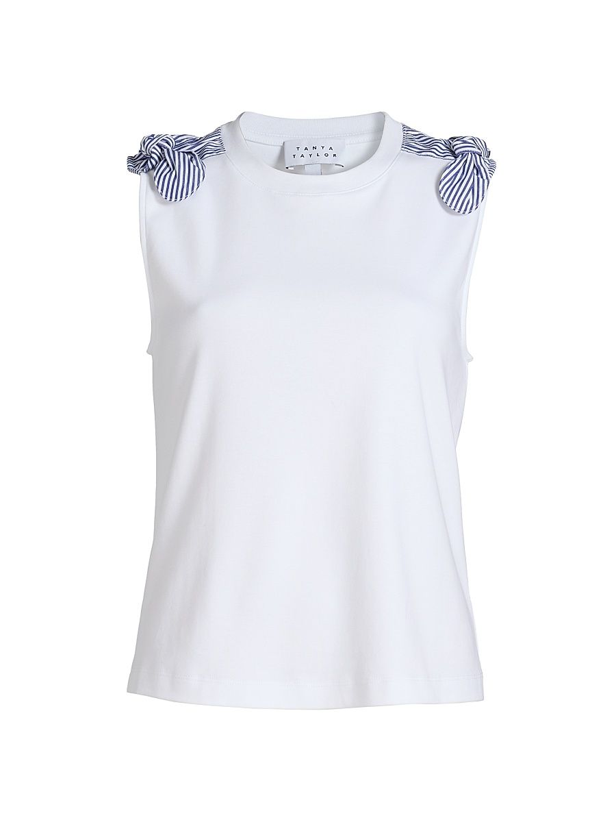 Women's Mary Striped Bow Top - Optic White - Size XL