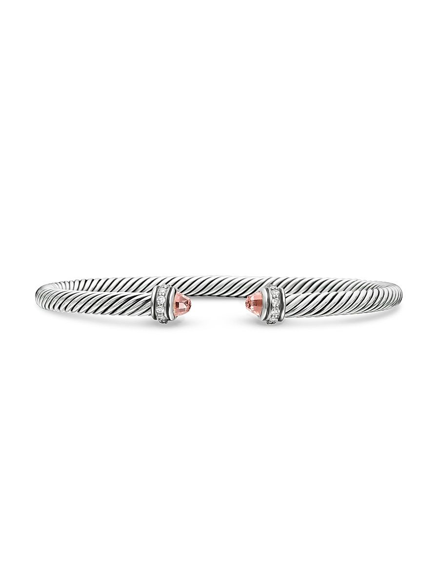 Women's Classic Cable Bracelet in Sterling Silver - Morganite - Size Medium