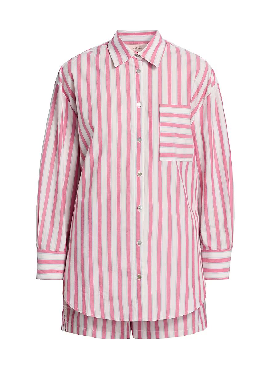 Women's Striped Cotton Shirting Boxer Pajamas - Raspberry - Size XS