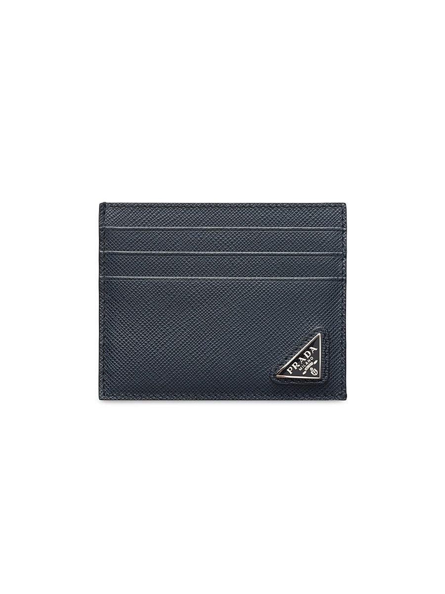 Men's Saffiano Leather Card Holder - Grey Blue