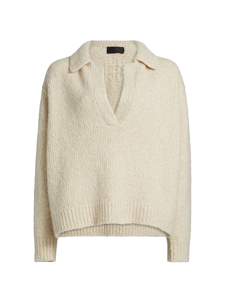Women's Callen Cashmere Spilt Collar Sweater - Beige Melange - Size Medium