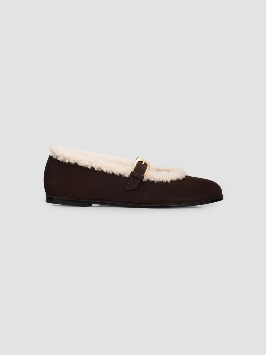 Stuart Weitzman Women's Sai Shearling-Lined Suede Mary Janes - Hickory Natural - Size 11