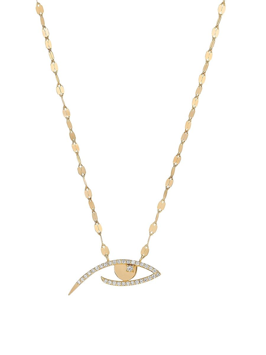 Women's 14K Yellow Gold & 0.13 TCW Diamond Evil Eye Pendant Necklace - Yellow Gold