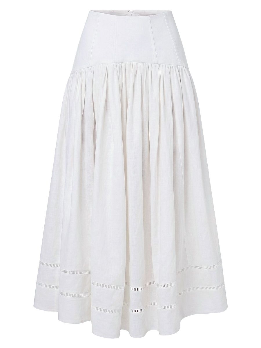 Women's Elin Linen Drop-Waist Midi-Skirt - Ivory - Size 12