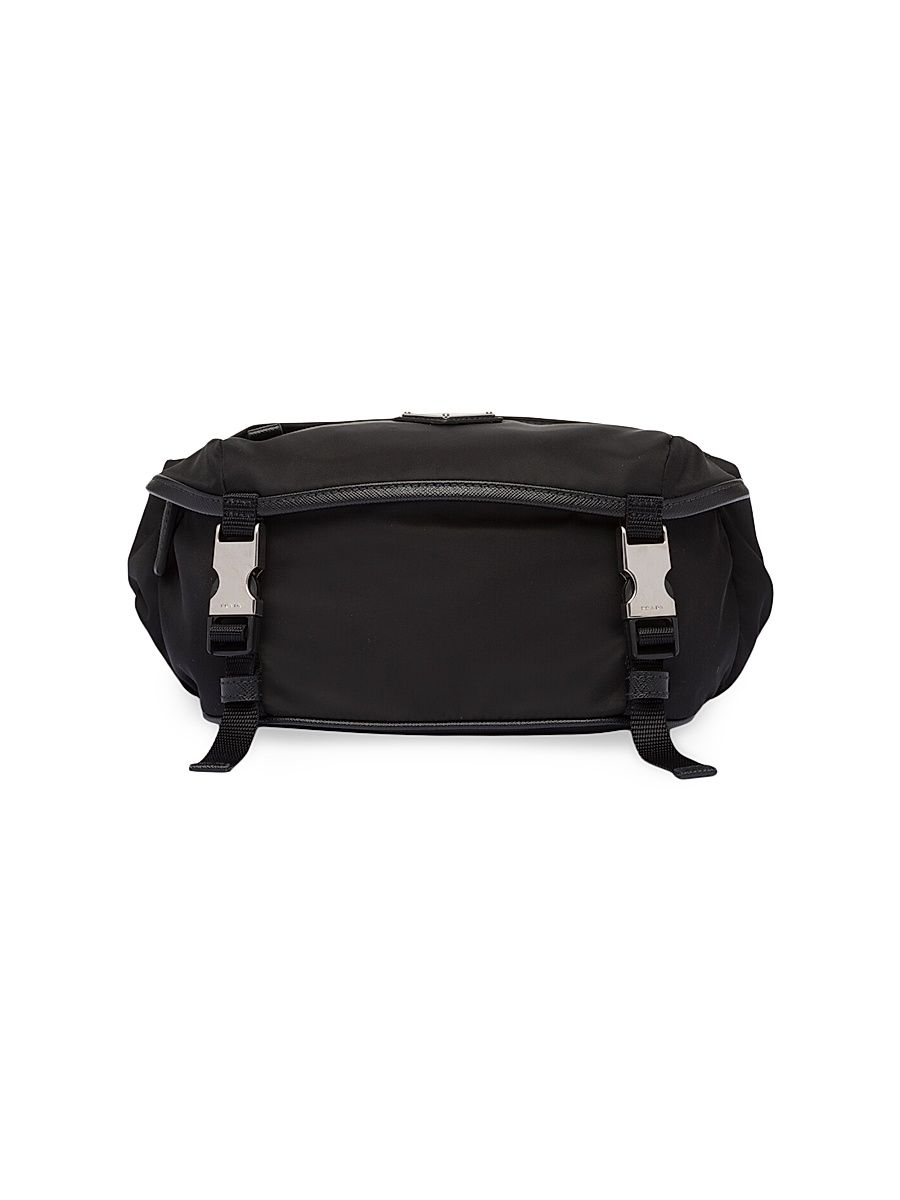 Men's Re-Nylon And Saffiano Leather Shoulder Bag - Black