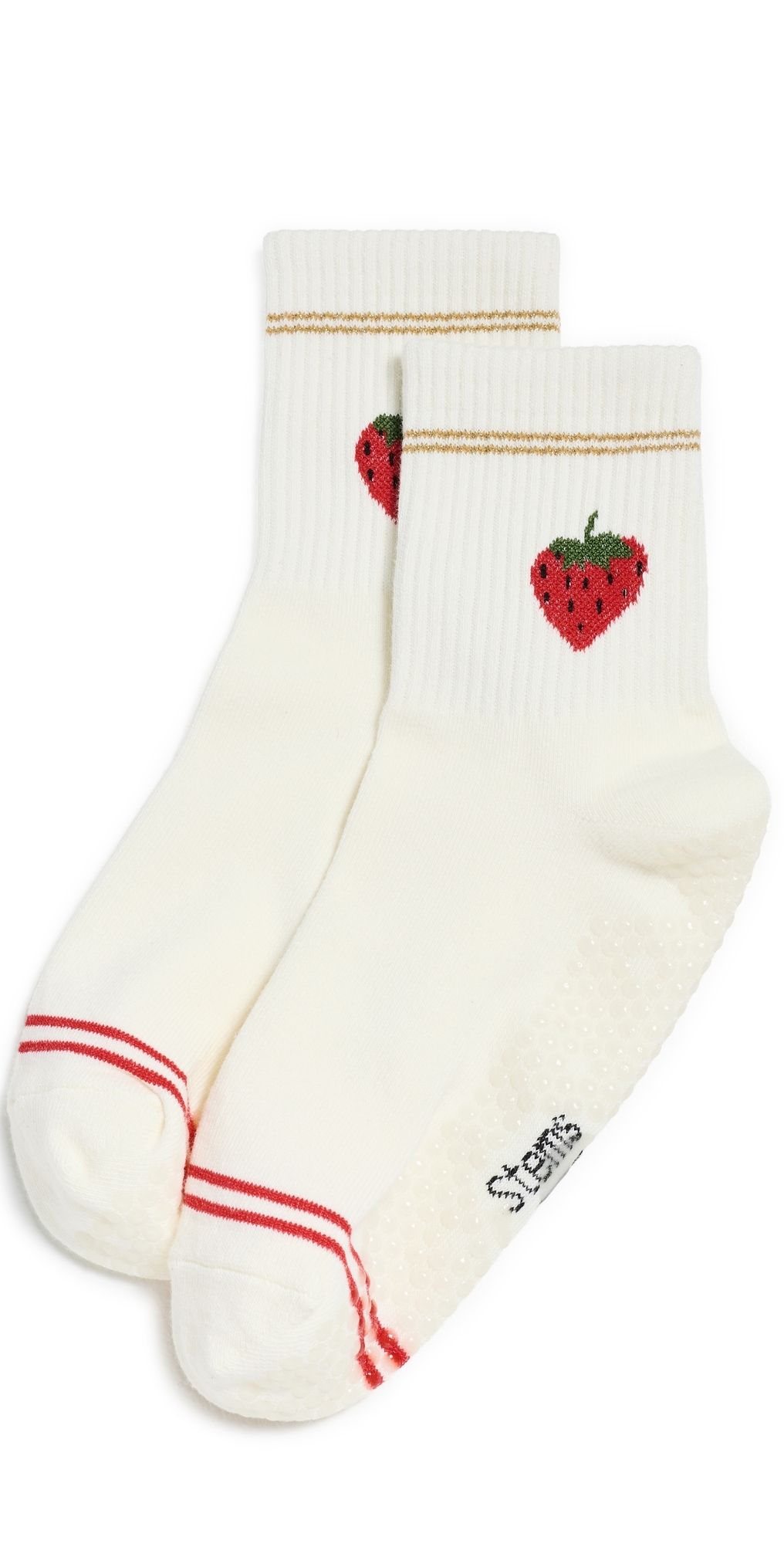 Stems Strawberry Grip Crew Socks Ivory One Size