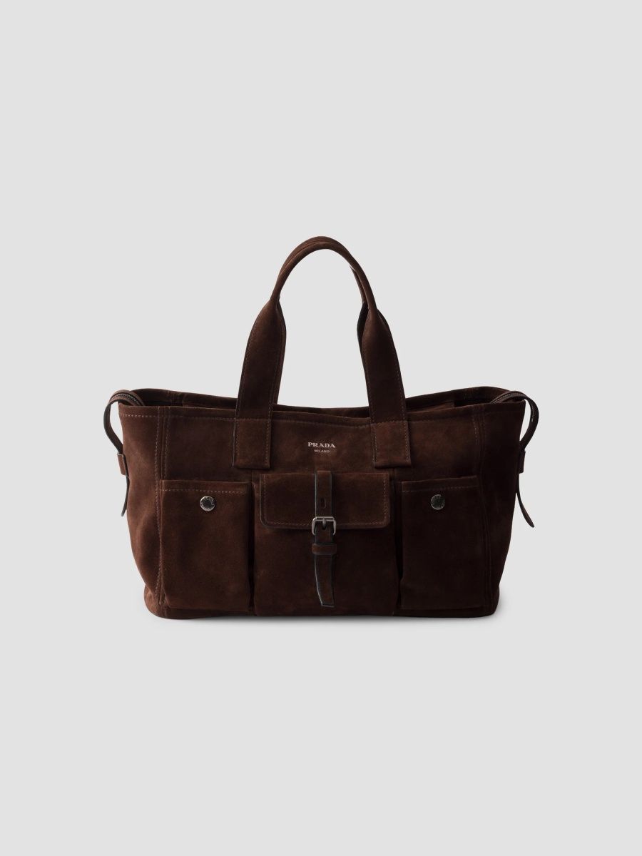 Prada Women's Route Large Suede Tote Bag - Brown