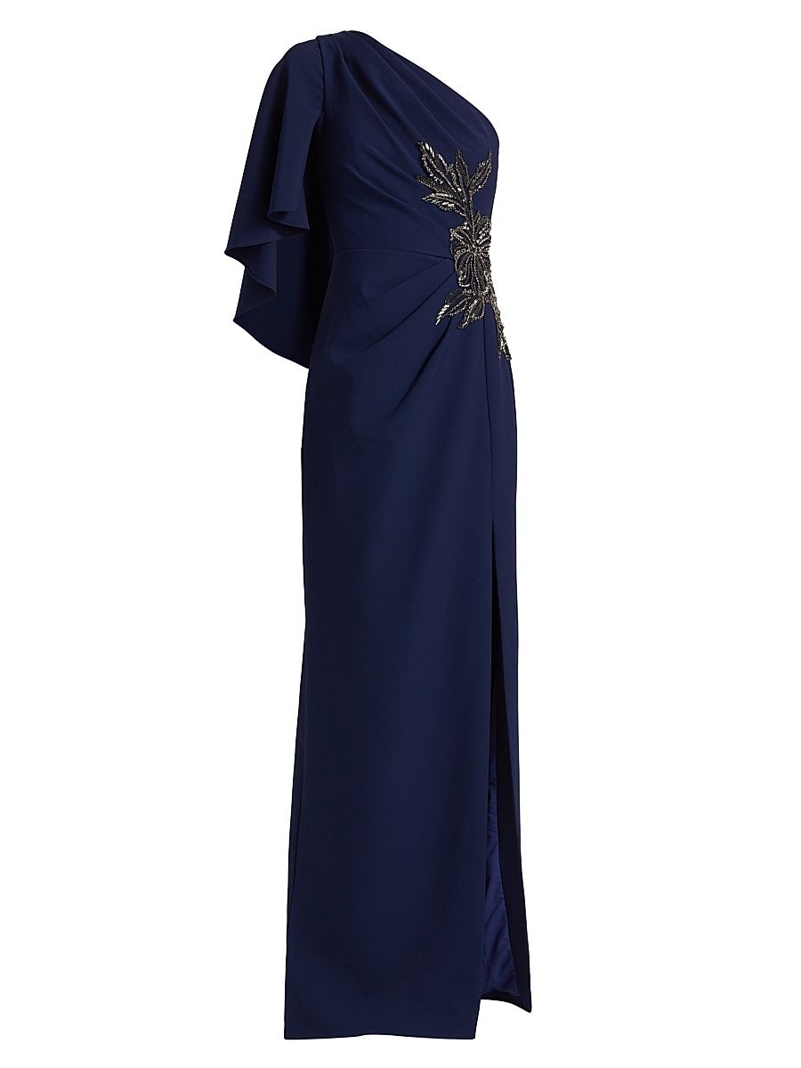 Women's Giuliana Crepe One-Shoulder Column Gown - Navy - Size 2