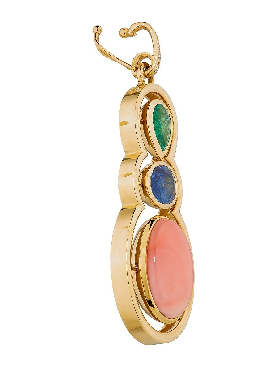 Women's Morse Code 18K Yellow Gold, Multi-Stone & TCW Diamond Charm - Gold
