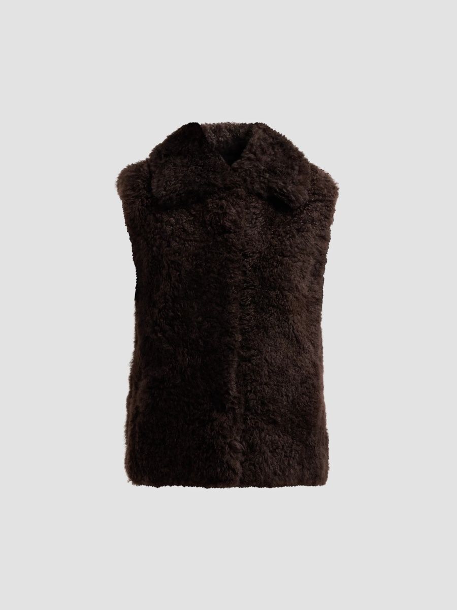 Yves Salomon Women's Shearling Zip Gilet - Mocha - Size 12