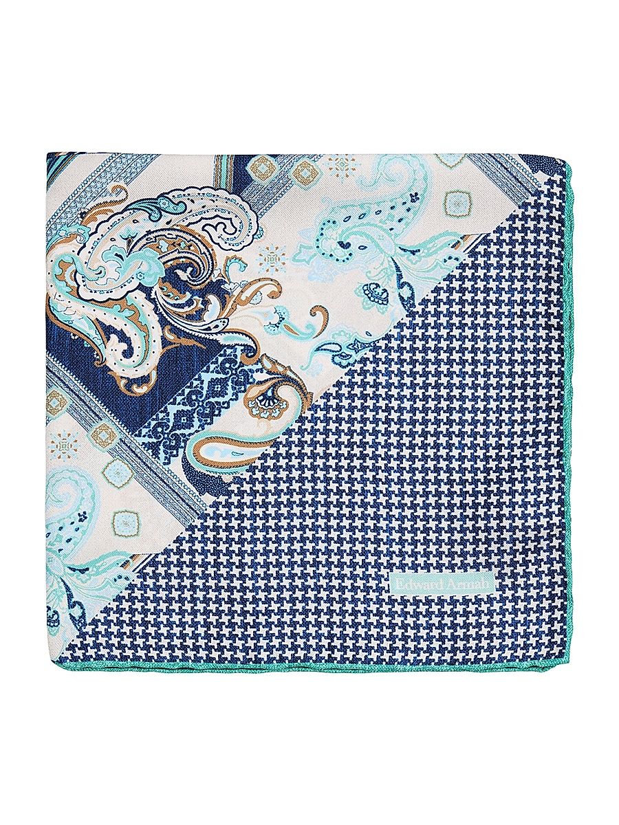 Men's Printed Silk Pocket Square - Blue